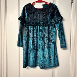 Girls Rare Editions Green Velvet Dresss with Gold Details- 5